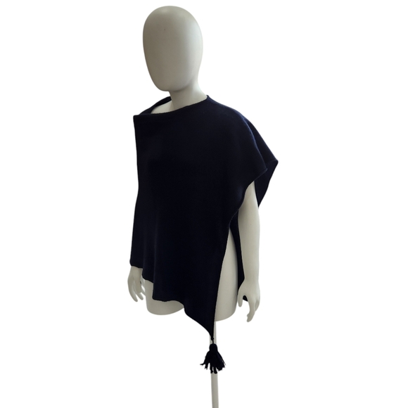 Balboni Bohemian Chic Italian Lux All Cashmere Asymmetrical Black Tassel Cape OS - Picture 3 of 13